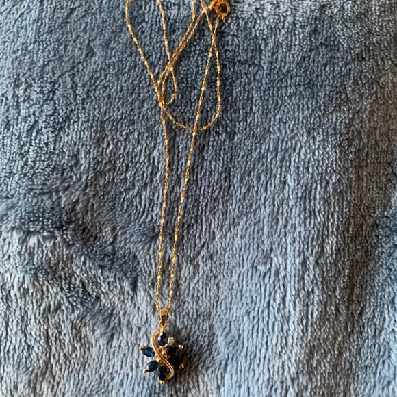 Vintage 14K Gold Blue Sapphire & Diamond Necklace